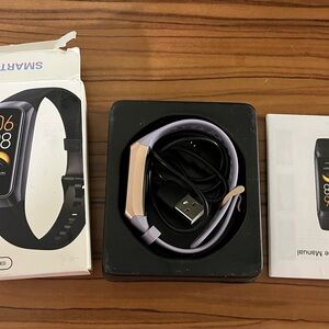 Smart Fitness Tracker with Purple Strap and Rose Gold Case